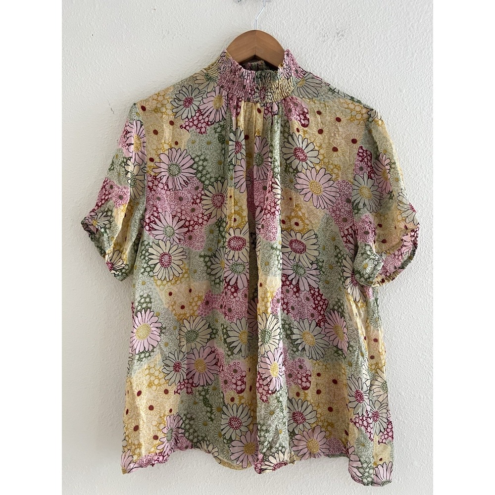 Anthropologie One Fine Day Floral Top Sheer Sz Large Boho Feminine Unlined